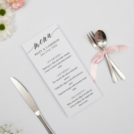 Menú Blanco Negro Delicado caligrafía Elegante Boda