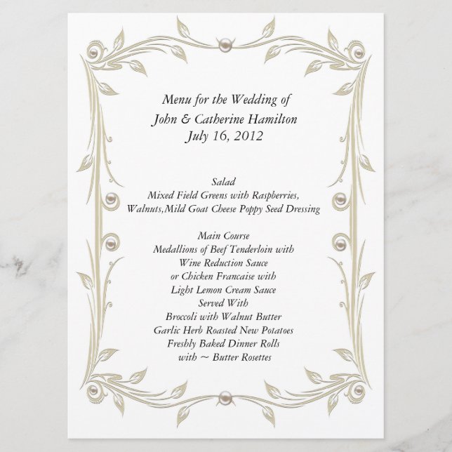 Menú blanco y del moreno grande de la boda de la (Anverso)