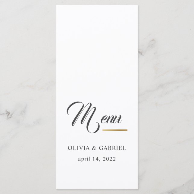 Menú Blanco y negro. Cena de bodas elegante y sencilla (Anverso)