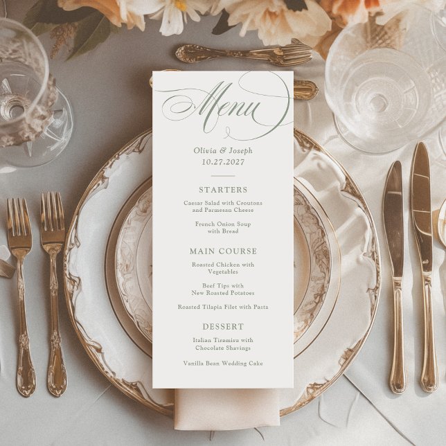 Menú Blanco y sabio | Boda clásico de elegancia italian (Subido por el creador)