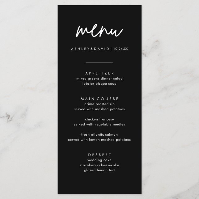 Menú BlaWedding minimalista 4x9 Tarjetas | Menú mo (Anverso)