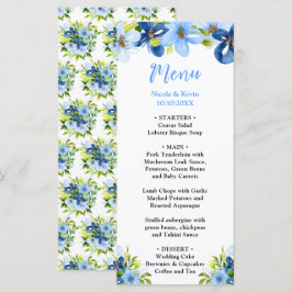 Menú Blue and Navy Flowers with Foliage 