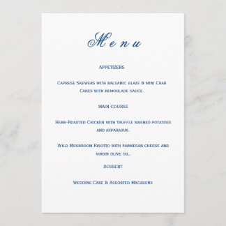 Menú Blue and White Wedding