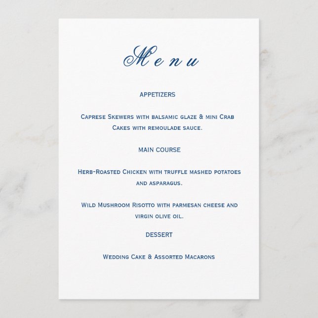 Menú Blue and White Wedding  (Anverso)