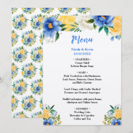 Menú Blue and Yellow Floral Wedding