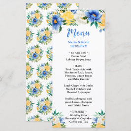 Menú Blue and Yellow Floral Wedding