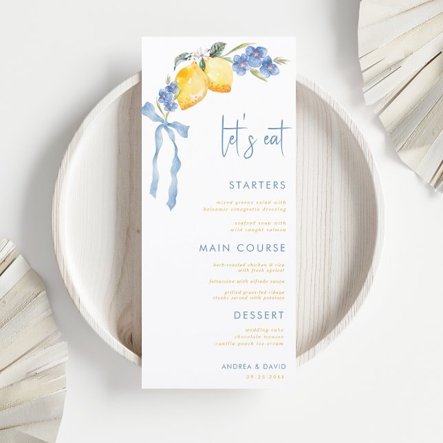 Menú Blue Bow Yellow Lemon Italian Let's Eat Wedding (Subido por el creador)