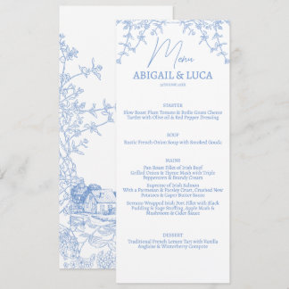 Menú Blue Chinoiserie Toile de Jouy Boda
