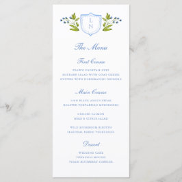Menú Blue Floral Crest Wedding