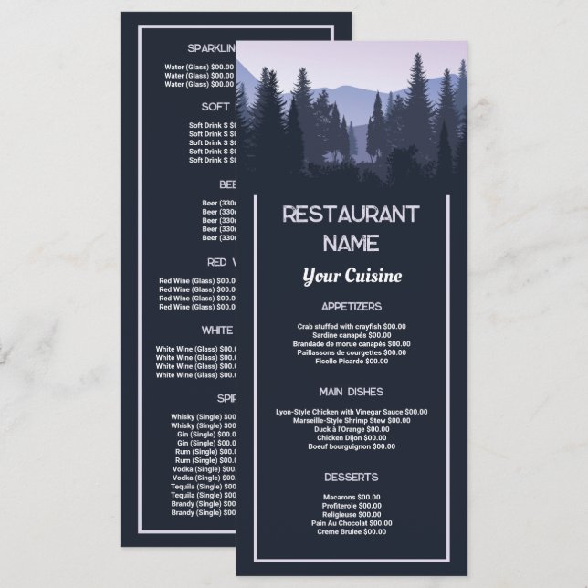 Menú Blue Forest, Restaurante Slimline (Anverso / Reverso)