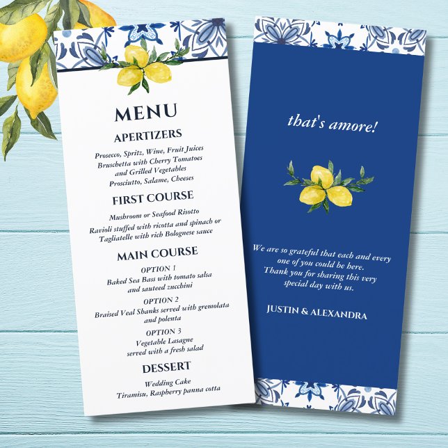 Menú Blue Tile Boda italiano limón mediterráneo (Subido por el creador)
