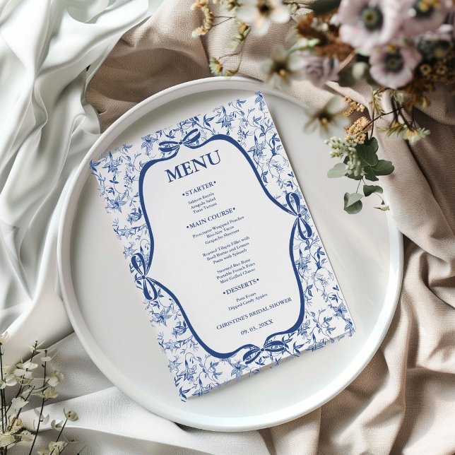 Menú Blue Toile de jouy Tea Fiesta fiesta de ducha de n (Subido por el creador)