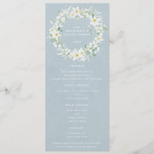 Menú Blue White Floral Wreath Wreath Flat 4 Curso