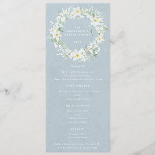 Menú Blue White Floral Wreath Wreath Flat 4 Curso
