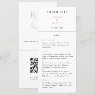Menú Blush Ampersand Boda | Código QR | Elegante