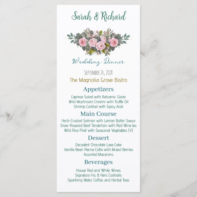 Menú Blush Floral Wedding (Anverso)