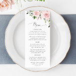 Menú Blush Flowers, Pink Flowers, Greenery, Wedding<br><div class="desc">Add a personal touch to your wedding celebration with these stylish and memorable party items! Design features blush pink watercolor flowers and greenery on white background.</div>