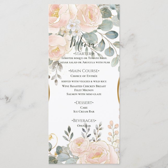 Menú Blush Peony & Eucalyptus Botanical Floral Wedding  (Anverso)