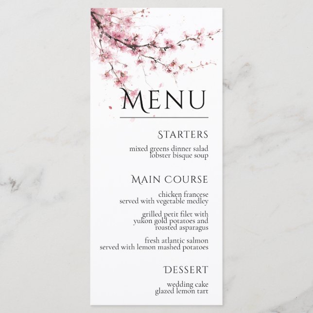 Menú Blush Pink Cherry Blossom Elegant Floral Wedding (Anverso)