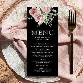 Menú Blush Pink Floral Eucalyptus Black Wedding