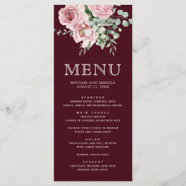 Menú Blush Pink Floral Eucalyptus Burgundy Wedding