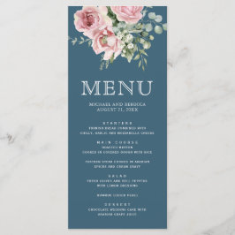 Menú Blush Pink Floral Eucalyptus Dusty Blue Wedding