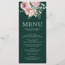 Menú Blush Pink Floral Eucalyptus Emerald Green Wedding