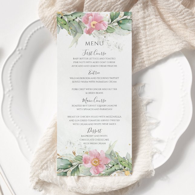 Menú Blush Pink Floral Eucalyptus Greenery Gold Wedding (Subido por el creador)