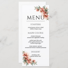 Menú Blush Pink Peony Coral Elegant Dinner Wedding 