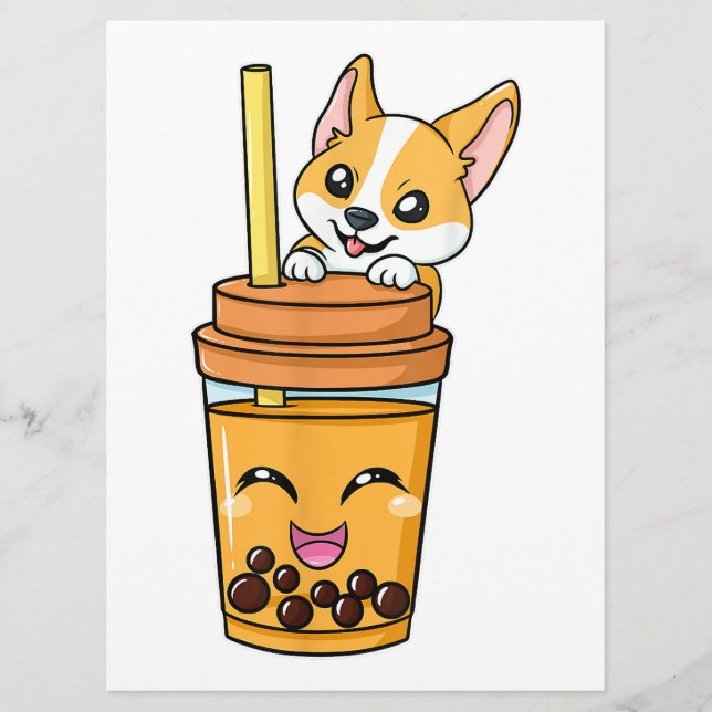 Menú Boba Tapioca Perlas Leche Leche Té Beber Corgi Do (Anverso)