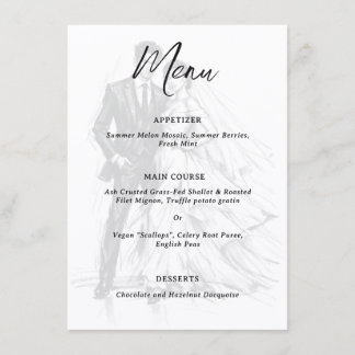 Menú Boceto de moda moderno de pareja de boda en carbon