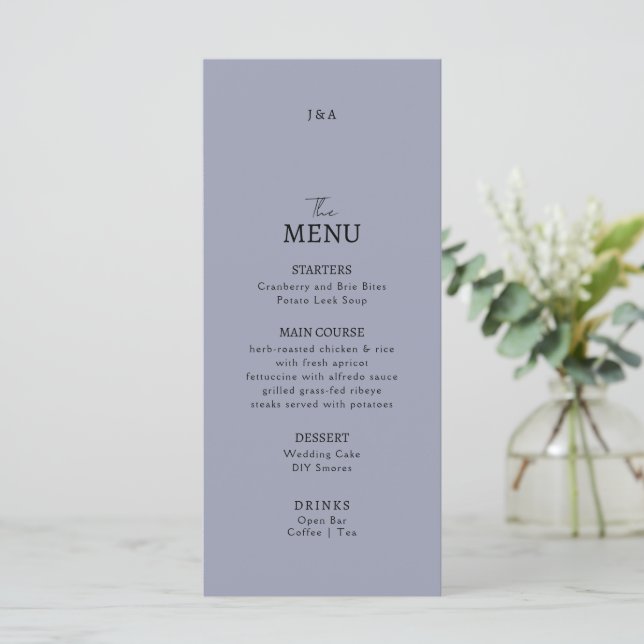 Menú Boda a la carta Minimalista moderno. (Anverso de pie)