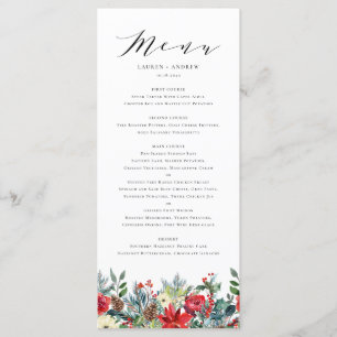 Menú Boda acuarela de invierno florece en garland