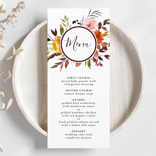 Menú Boda acuarela de jardín de otoño Marsala (Subido por el creador)
