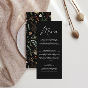 Menú Boda acuarela floral botánica morena negra
