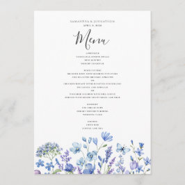 Menú Boda acuarela floral de flor silvestre azul
