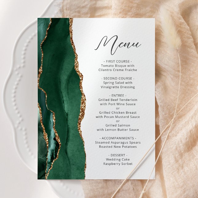 Menú Boda Agate Esmeralda Verde Oro Script (Subido por el creador)