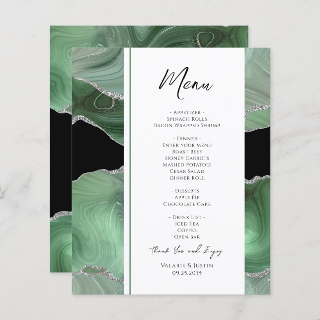 Menú Boda Agate verde sabio (Anverso / Reverso)