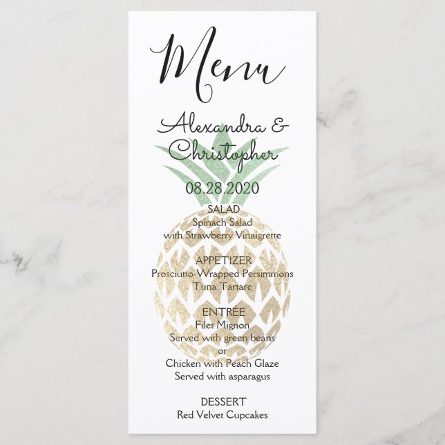 Menú Boda Aloha Tropical Hawaiano de piña (Anverso)