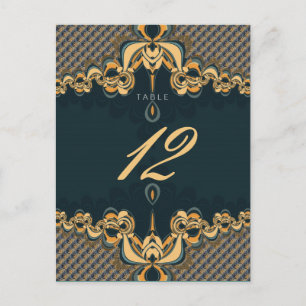 Menú Boda alternativo de arte verde azulado y núme