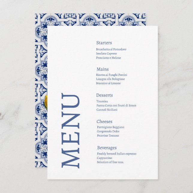 Menú Boda Amalfi Coast Lemon Tiles Italia (Anverso / Reverso)