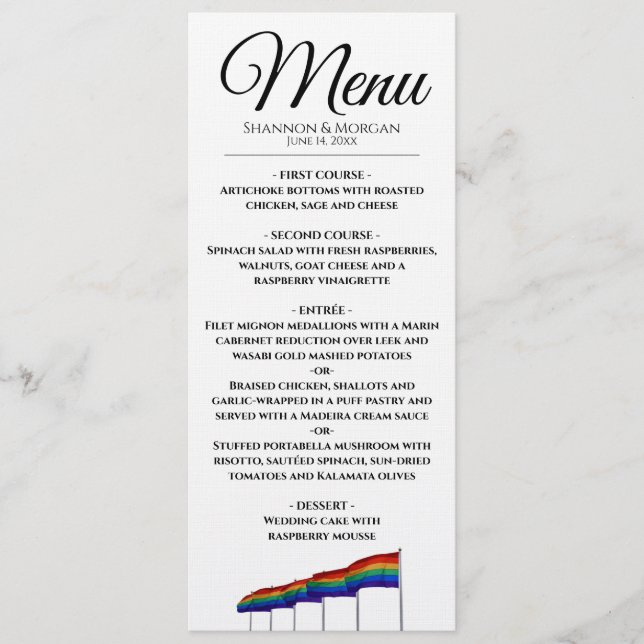 Menú Boda arcoiris del orgullo gay (Anverso)