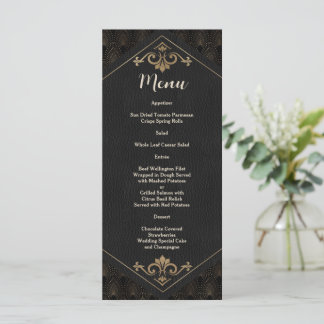 Menú Boda Art Déco de La Gran Gatsby en oro real