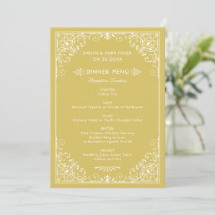 Menú Boda Art Déco de oro y marfil vintage