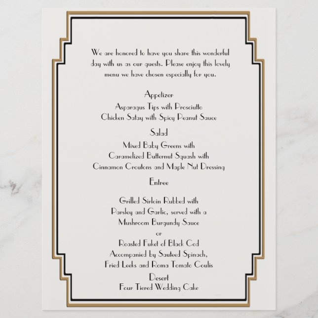 Menú Boda Art Deco Gold Posh (Anverso)