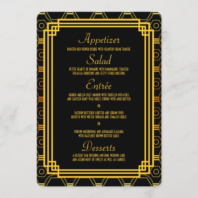 Menú Boda Art Deco Negro y Oro (Anverso)