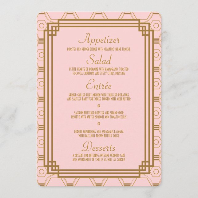 Menú Boda Art Deco Rosa (Anverso)