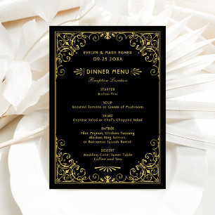Menú Boda Art Déco Vintage Negra y Dorada