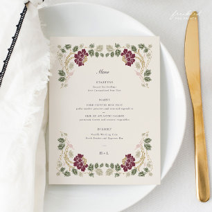 Menú Boda Art Nouveau Floral Borgoña