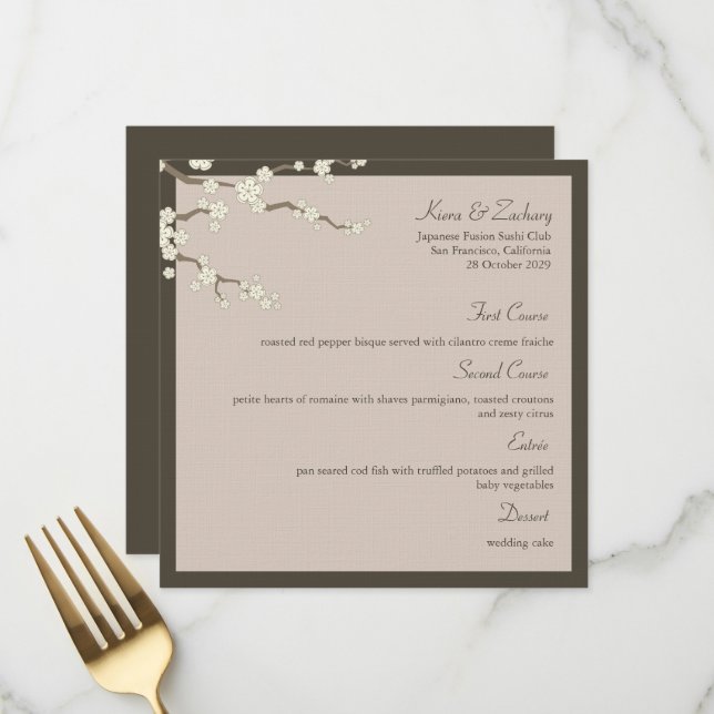 Menú Boda asiático moderno florece cerezo Sakura blanco (Anverso/Reverso In Situ)